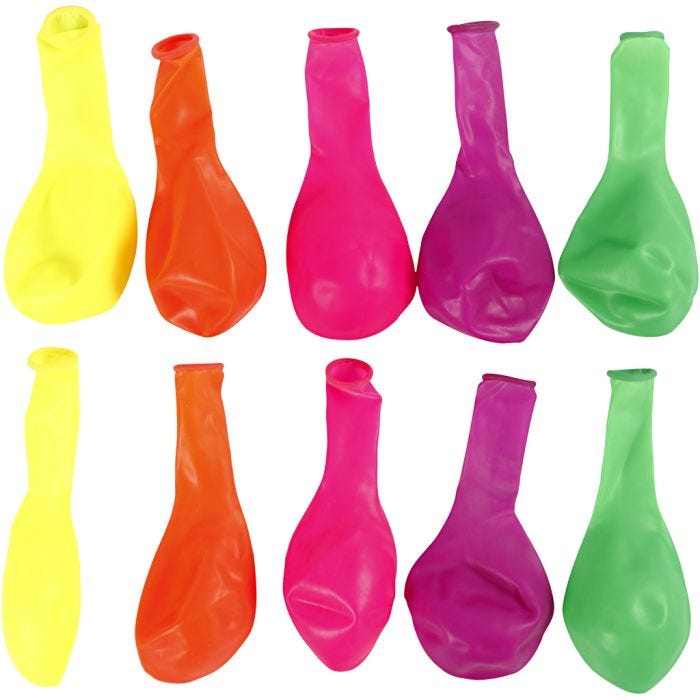 Ballonnen, rond, 23 cm, neon kleuren, 10stuk/ 1 doos