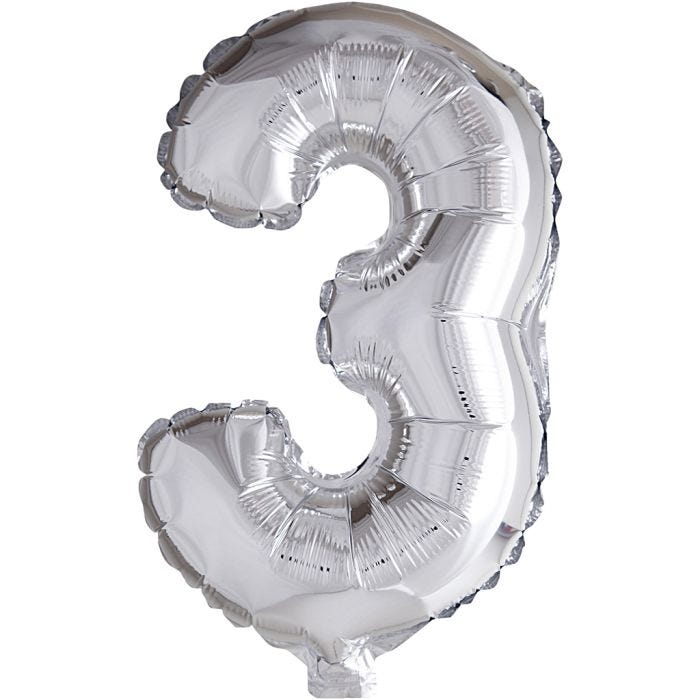 Folieballon , 3, 41 cm, zilver, 1 stuk