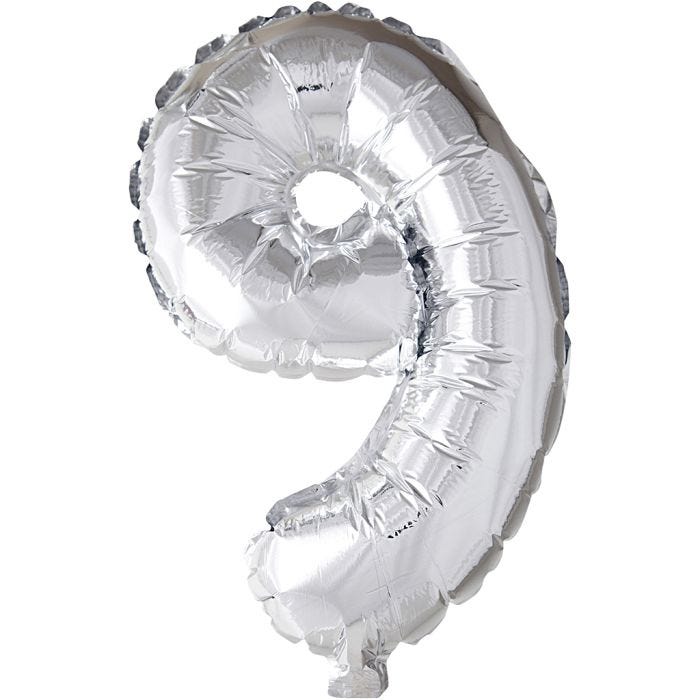 Folieballon , 9, H: 41 cm, zilver, 1 stuk