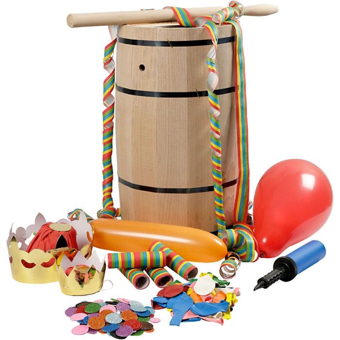 Carnavals ton met toebehoren, beuken, 54 cm, groot, 1 set