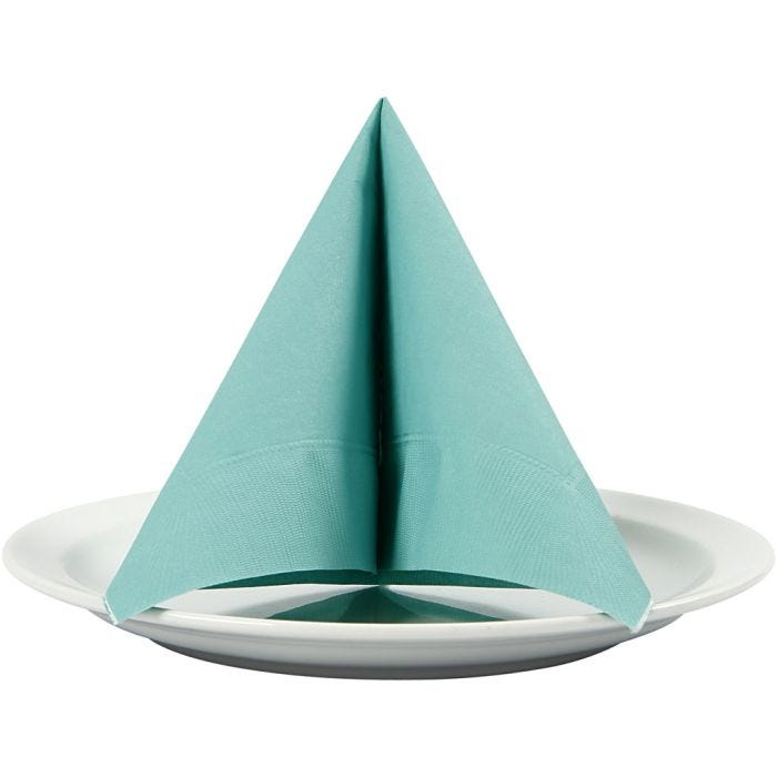 Servetten, witte achterkant, afm 33x33 cm, licht turquoise, 20 stuk/ 1 doos