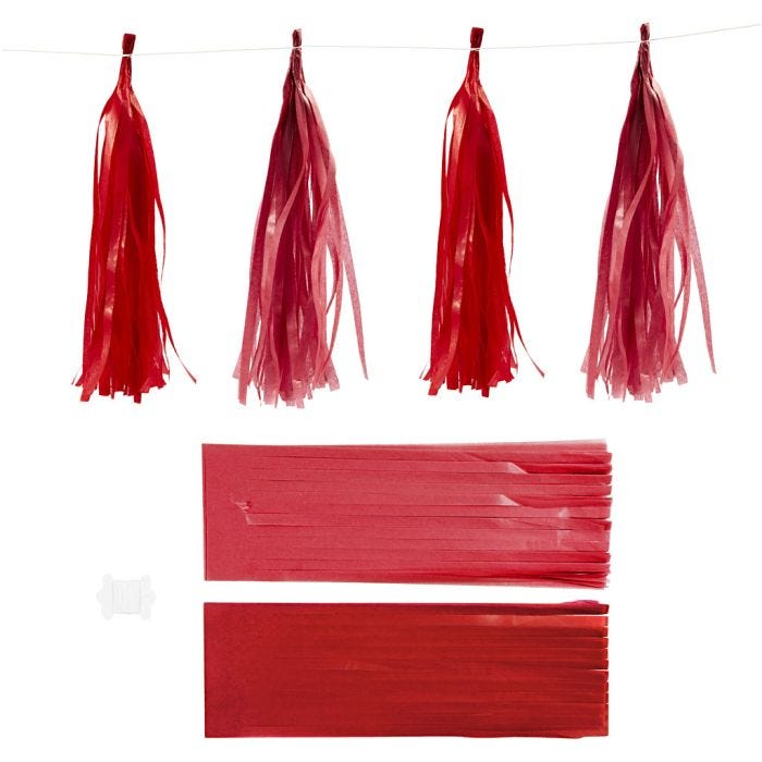 Tassels, afm 12x35 cm, 14 gr, wijnrood/rood, 12stuk/ 1 doos