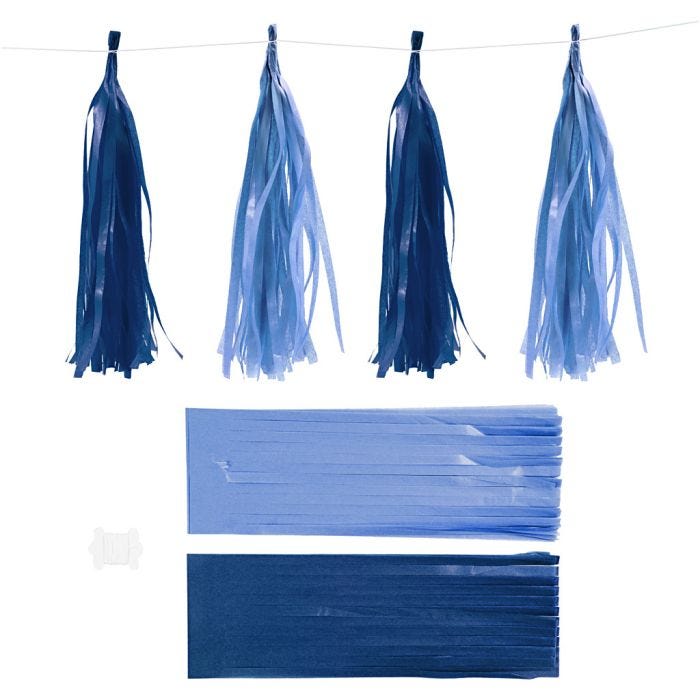 Tassels, afm 12x35 cm, 14 gr, donkerblauw/lichtblauw, 12 stuk/ 1 doos