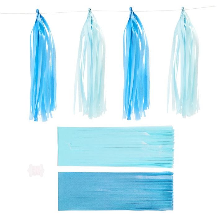 Tassels, afm 12x35 cm, 14 gr, blauw, lichtblauw, 12stuk/ 1 doos