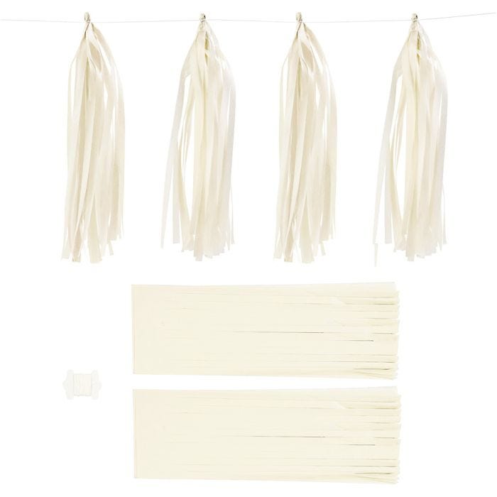 Tassels, afm 12x35 cm, 14 gr, off-white, 12 stuk/ 1 doos