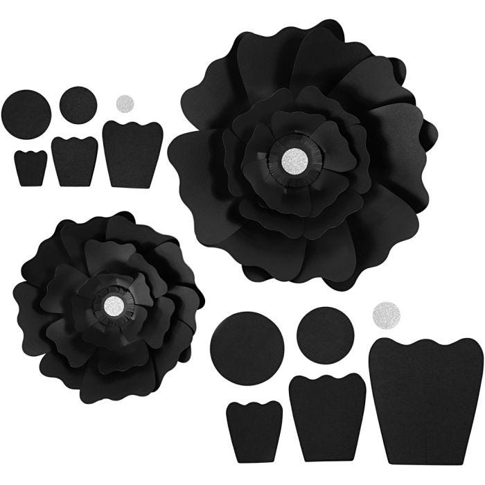Papieren bloemen, d 15+25 cm, 230 gr, zwart, 2stuk/ 1 doos