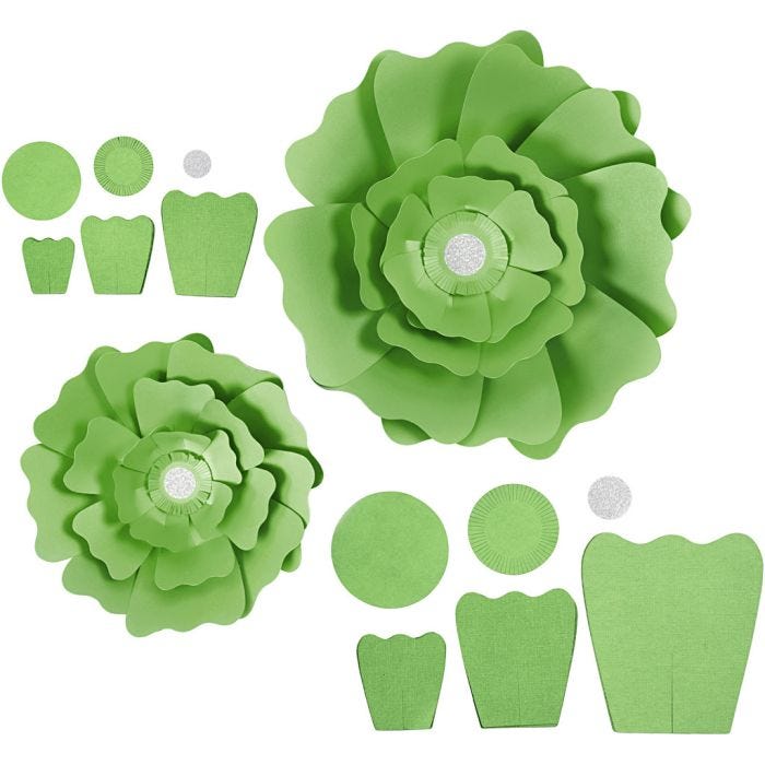 Papieren bloemen, d 15+25 cm, 230 gr, groen, 2stuk/ 1 doos