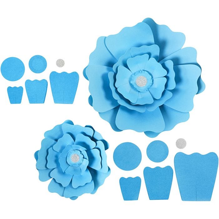 Papieren bloemen, d 15+25 cm, 230 gr, lichtblauw, 2stuk/ 1 doos
