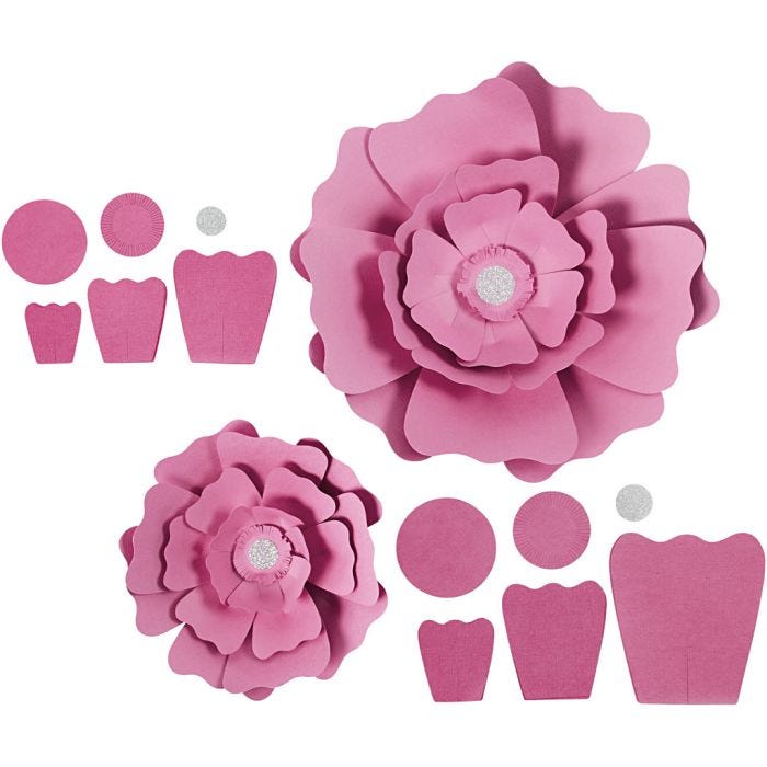 Papieren bloemen, d 15+25 cm, 230 gr, lichtrood, 2stuk/ 1 doos