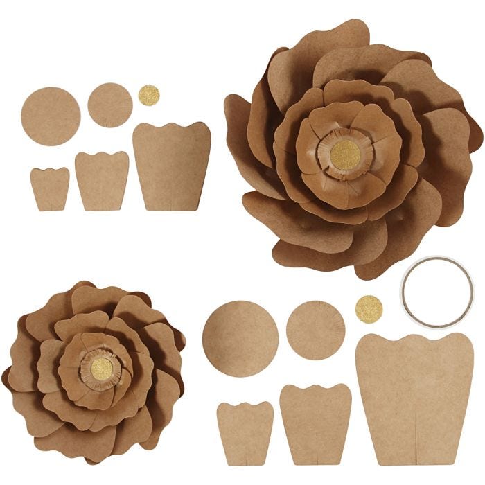 Papieren bloemen, d 15+25 cm, naturel, 2 stuk/ 1 doos