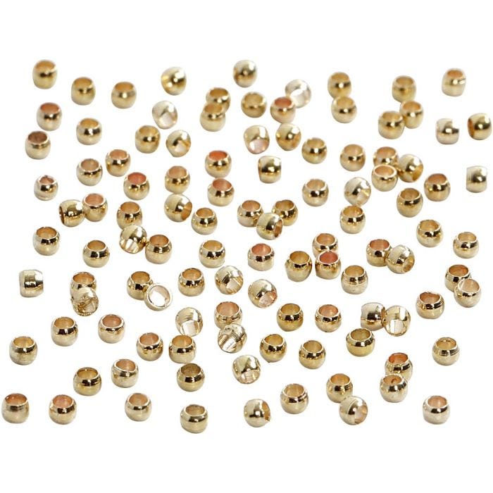 Knijpkralen, 2 mm, goud, 100stuk/ 1 doos
