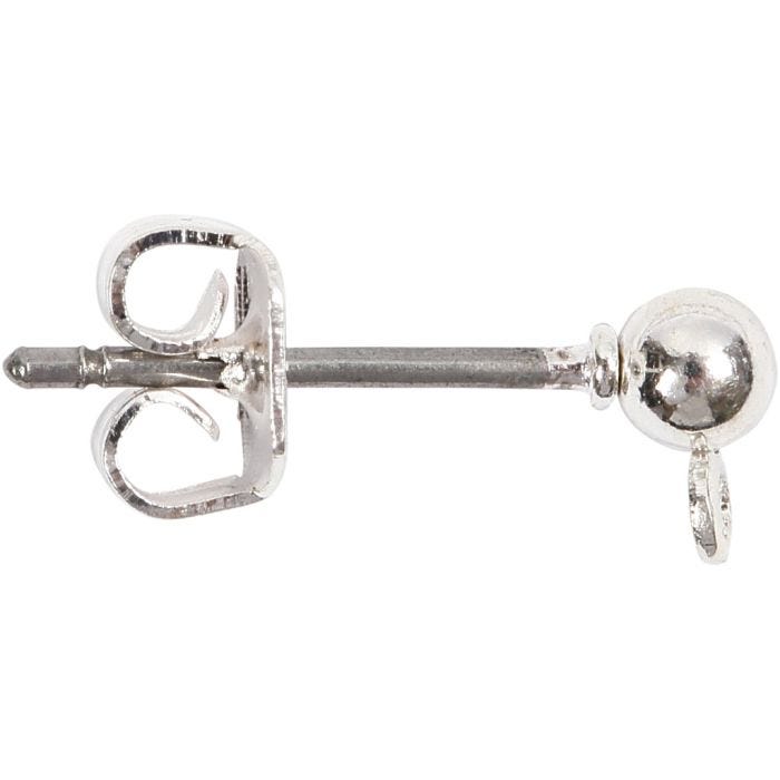 Oorsteker, L: 13 mm, d 3,8 mm, gatgrootte 0,8 mm, verzilverd, 10 stuk/ 1 doos