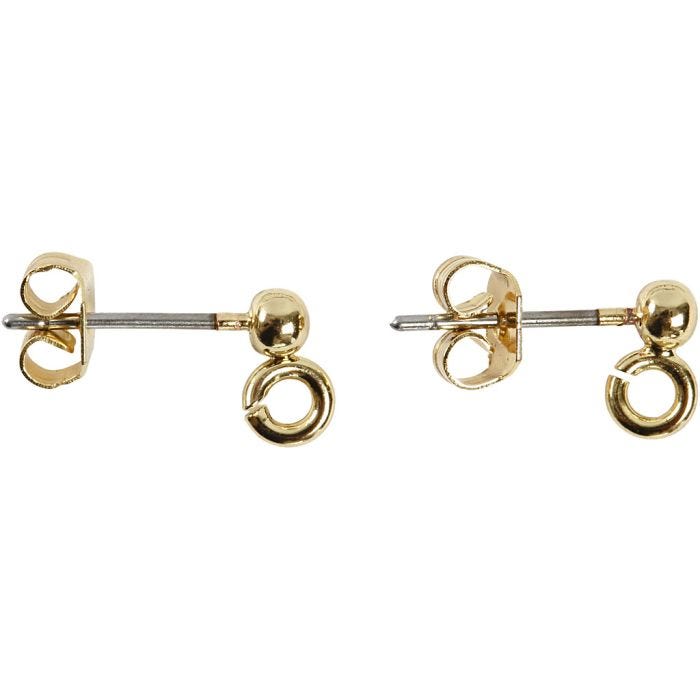 Oorsteker, L: 13 mm, d 3,8 mm, gatgrootte 0,8 mm, verguld, 10 stuk/ 1 doos