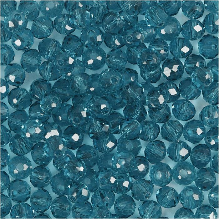 Facet Kralen, d 4 mm, gatgrootte 1 mm, turquoise, 45 stuk/ 1 doos