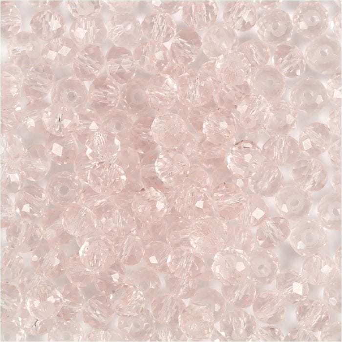 Facet Kralen, d 4 mm, gatgrootte 1 mm, lichtroze, 45 stuk/ 1 doos