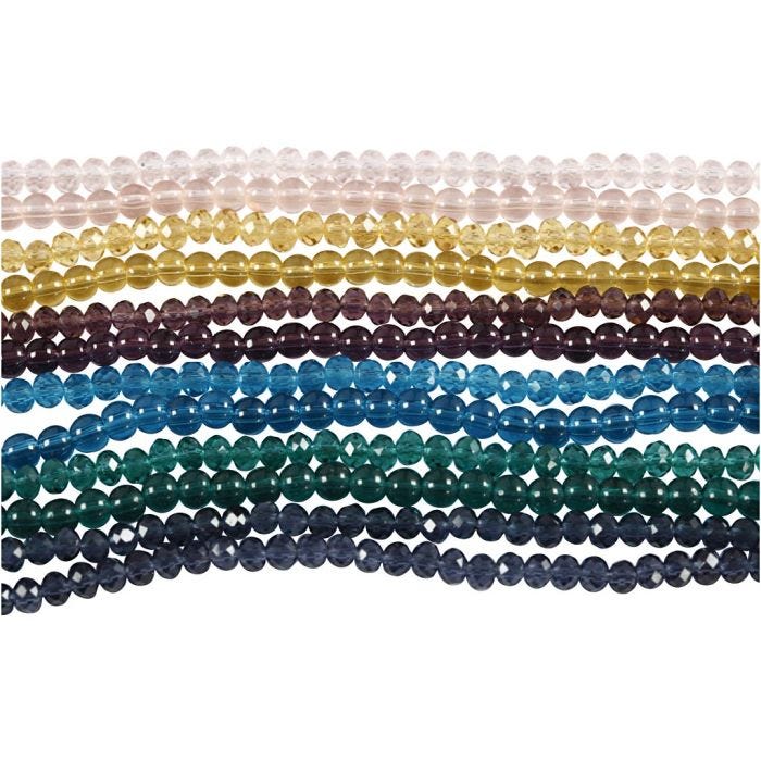Glas en Facet kralen, d 4 mm, gatgrootte 1 mm, 12x45 stuk/ 1 doos