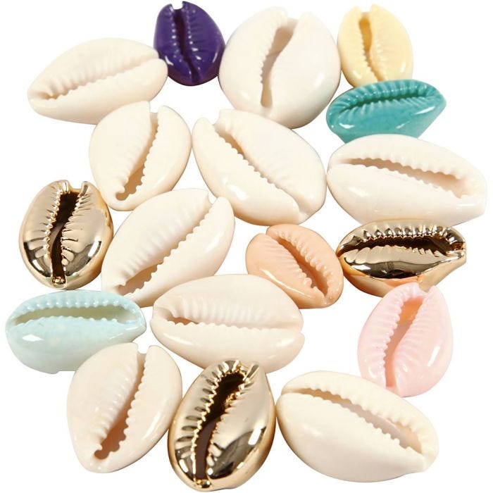 Schelpen, L: 20 mm, diverse kleuren, 75stuk/ 1 doos