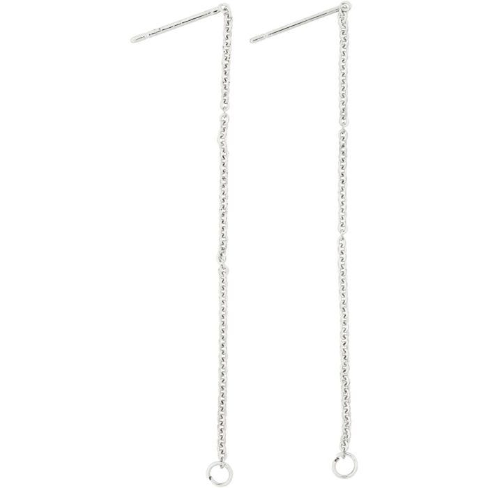 Oorbellen van ketting, L: 70 mm, verzilverd, 1 paar