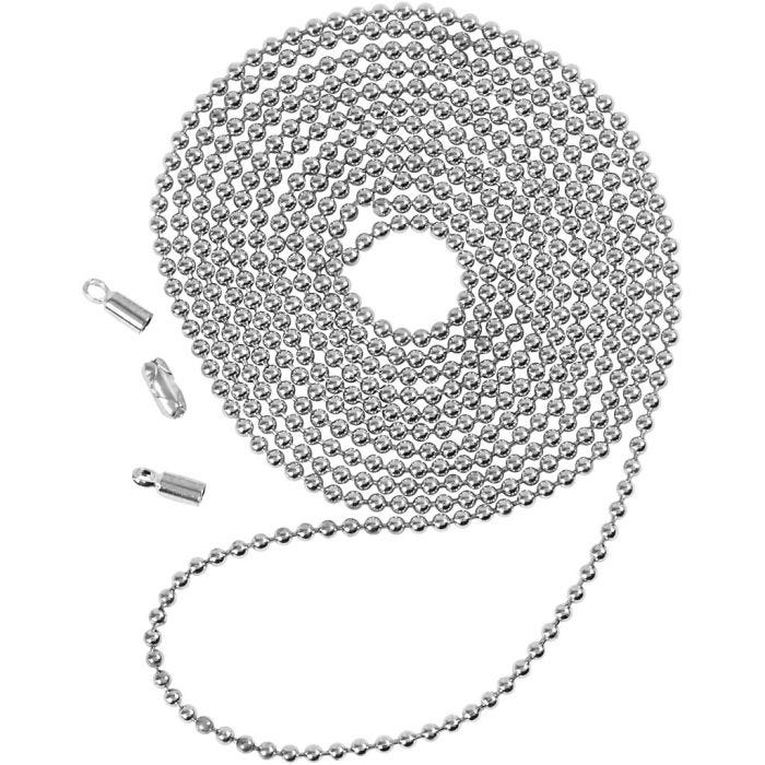 Balletjesketting, d 1,5 mm, verzilverd, 1m/ 1 doos