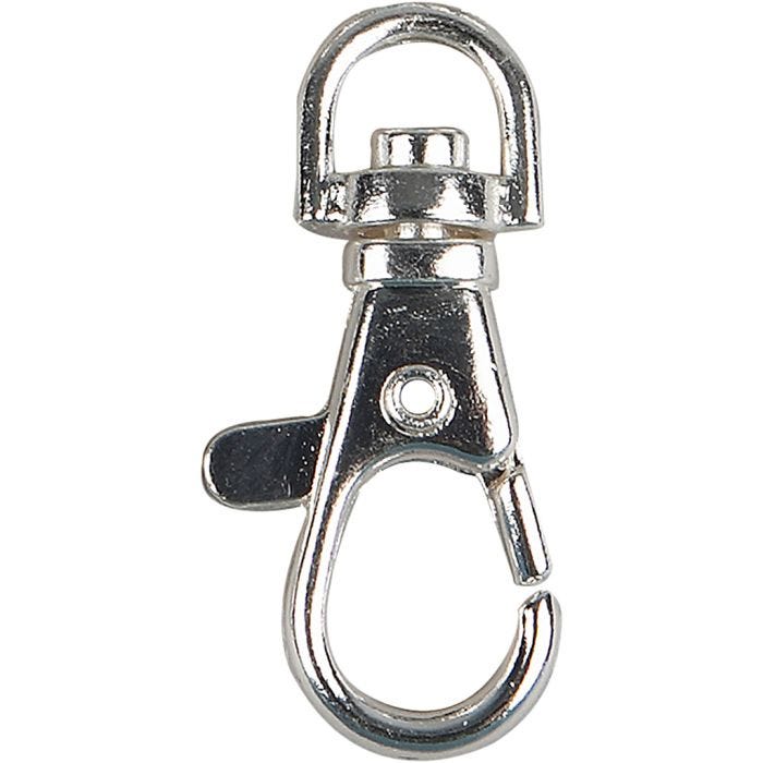 Karabijnsluiting, groot, H: 3,7 cm, d 37 mm, B: 1,4 cm, verzilverd, 15stuk/ 1 doos