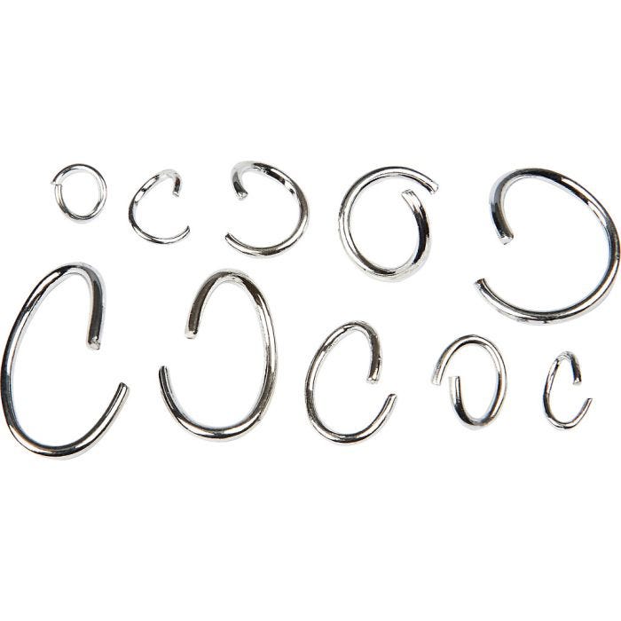 Assortiment ovale en ronde springringen, verzilverd, 800div/ 1 doos