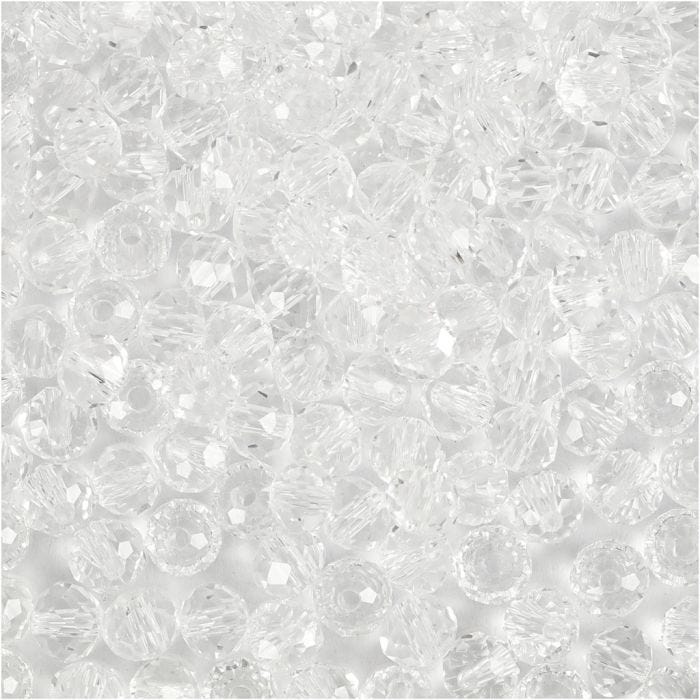 Facet Kralen, afm 3x4 mm, gatgrootte 0,8 mm, kristal, 100 stuk/ 1 doos