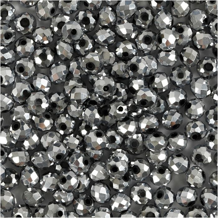 Facet kralen, afm 3x4 mm, gatgrootte 0,8 mm, metallic grijs, 100stuk/ 1 doos