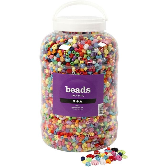 Emmer met plastic kralen, afm 6-20 mm, gatgrootte 1,5-6 mm, 3000 gr, 5700ml/ 1 emmer