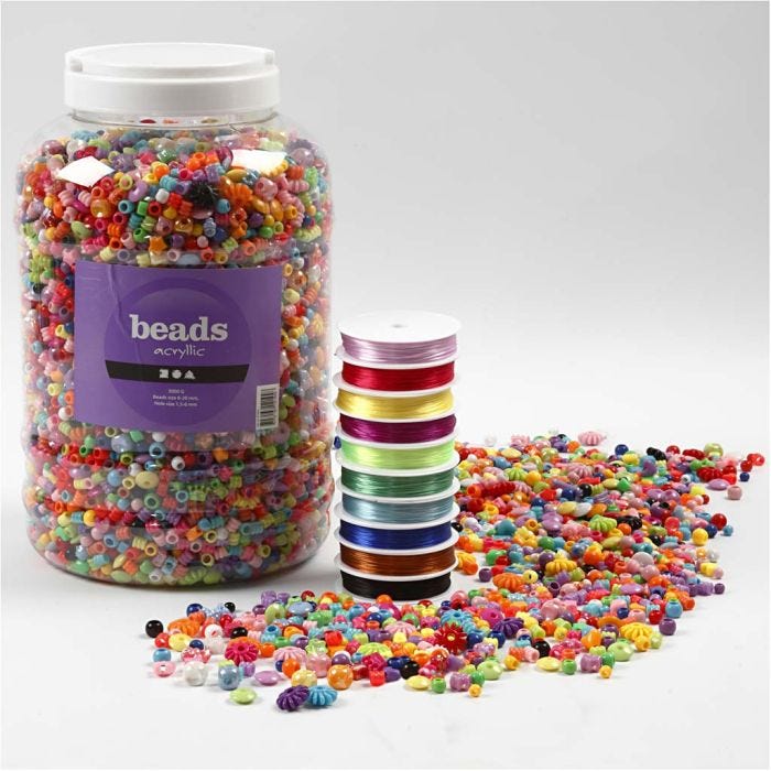Plastic Kralen en Elastisch Koord, afm 6-20 mm, gatgrootte 1,5-6 mm, 1 doos