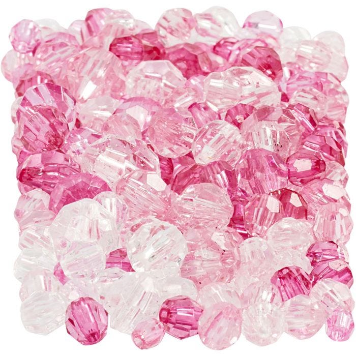 Facet kralen, afm 4-12 mm, gatgrootte 1-2,5 mm, pink (081), 250 gr/ 1 doos