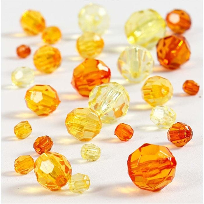 Facet kralen, afm 4-12 mm, gatgrootte 1-2,5 mm, geel, 45 gr/ 1 doos