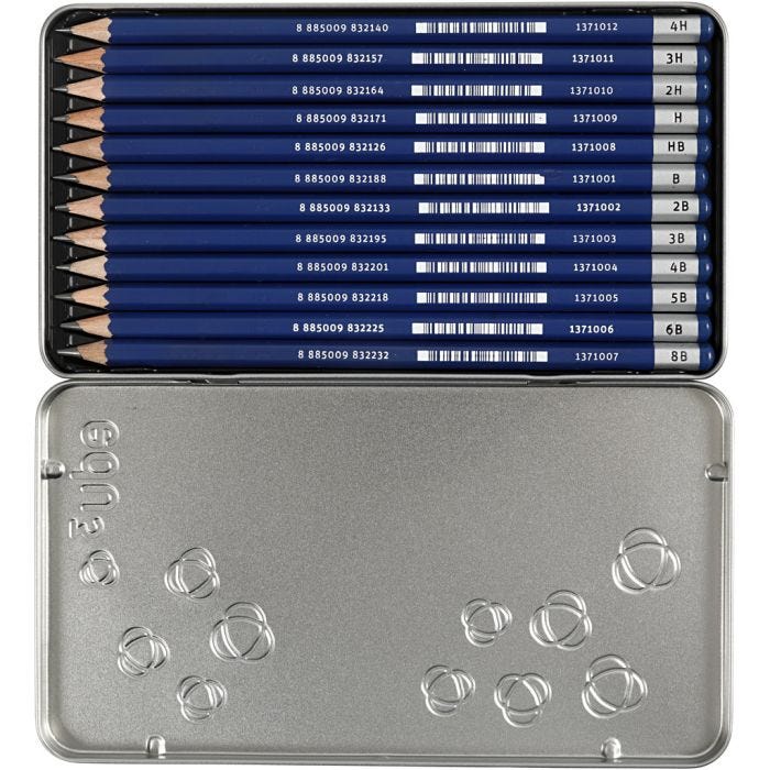 Edu Tekenpotlood, B,2B,4B,5B,6B,8B,9B,HB,H,2H,3H,4H, 12stuk/ 1 doos