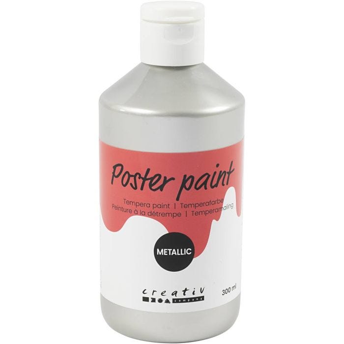 Tempera Verf Metallic , zilver, 300 ml/ 1 doos