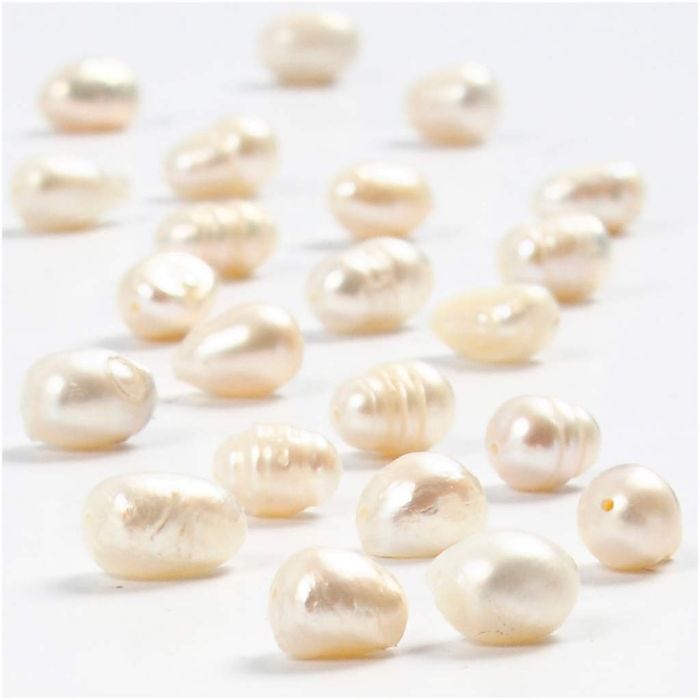 Zoetwaterparels, d 4-7 mm, gatgrootte 1 mm, parelmoer, 40 cm/ 1 doos