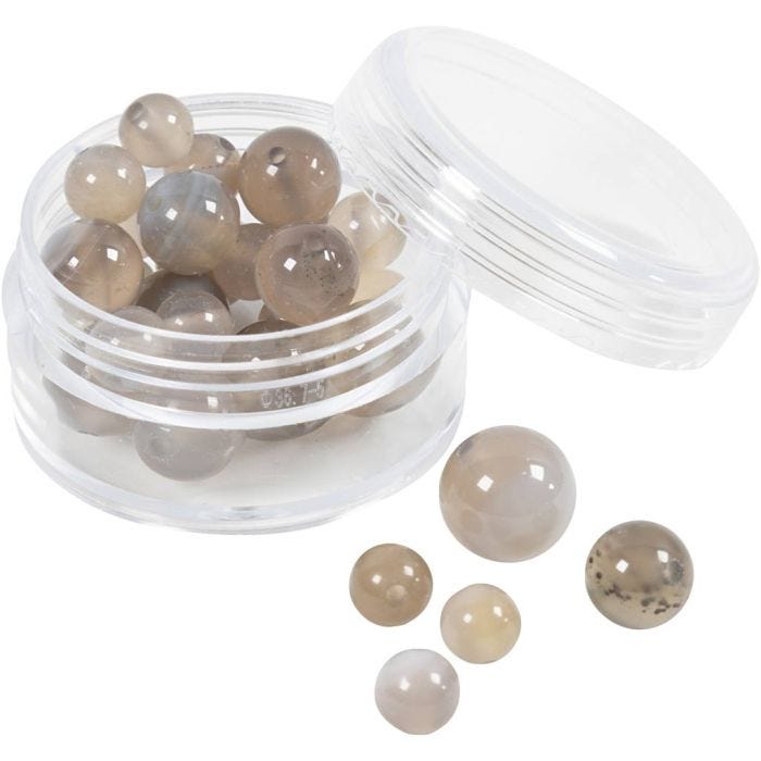 Kralen van agaat, afm 1x10, 12x8, 15x6 mm, gatgrootte 0,9-1 mm, transparant grijs, 28 stuk/ 1 doos