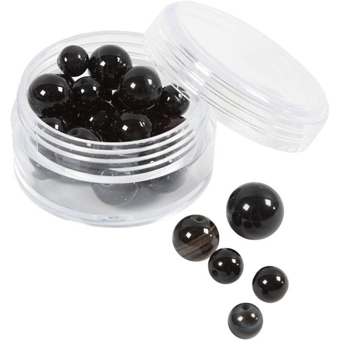 Kralen van agaat, afm 1x10, 12x8, 15x6 mm, gatgrootte 0,9-1 mm, zwart, 28stuk/ 1 doos