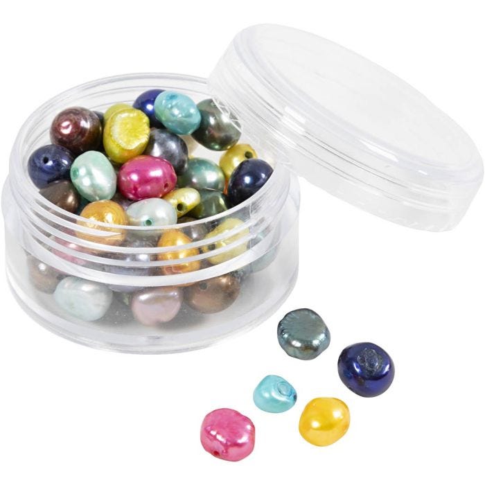 Zoetwaterparels, d 5-6 mm, gatgrootte 0,5 mm, parelmoer kleuren, 60 stuk/ 1 doos