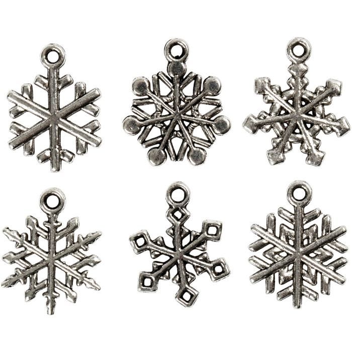 Sneeuwvlok, H: 20 mm, gatgrootte 1,5 mm, antiek zilver, 18 div/ 1 doos