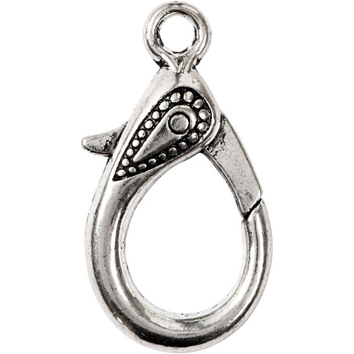 Karabijnslot, 30 mm, 3 mm, antiek zilver, 4stuk/ 1 doos