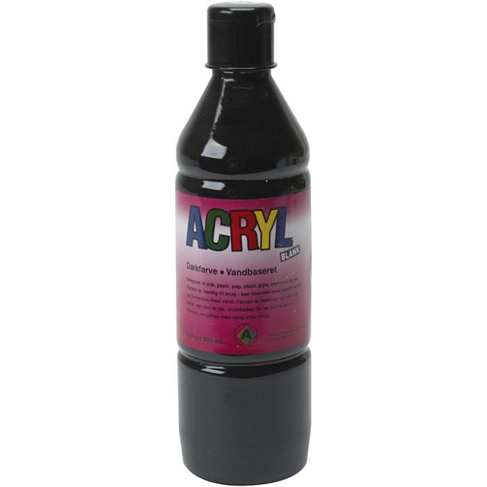 Acryl Verf, zwart, 500 ml/ 1 fles