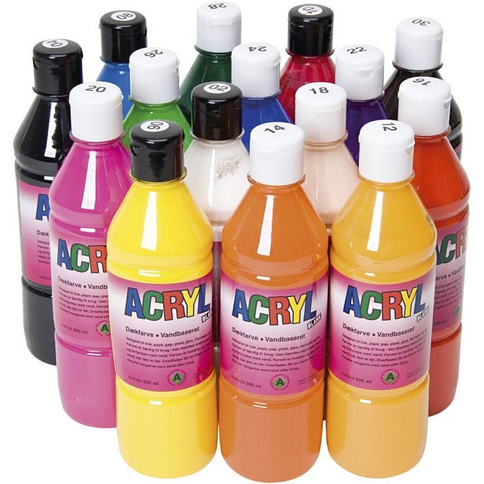 Acryl Verf, diverse kleuren, 15x500 ml/ 1 doos