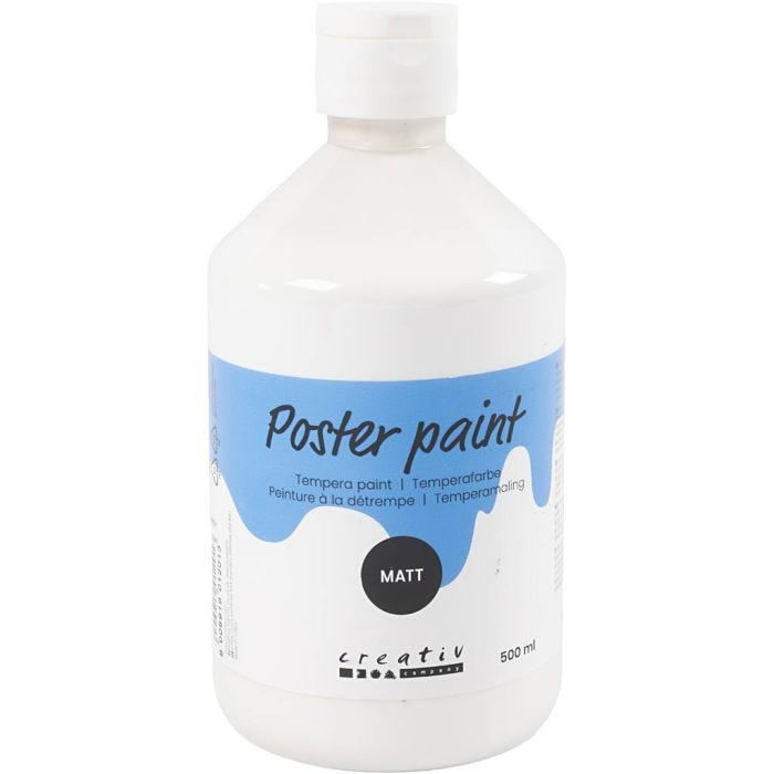 Tempera Verf Mat, wit, 500ml/ 1 fles