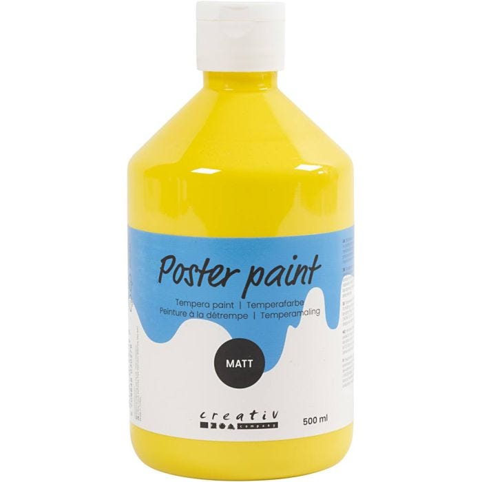 Tempera Verf Mat, primair geel, 500 ml/ 1 fles