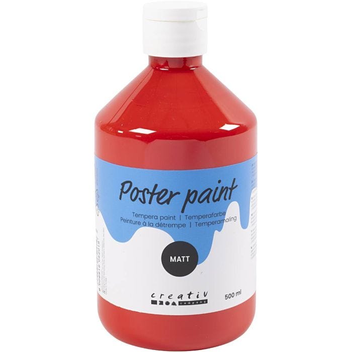 Tempera Verf Mat, rood, 500 ml/ 1 fles