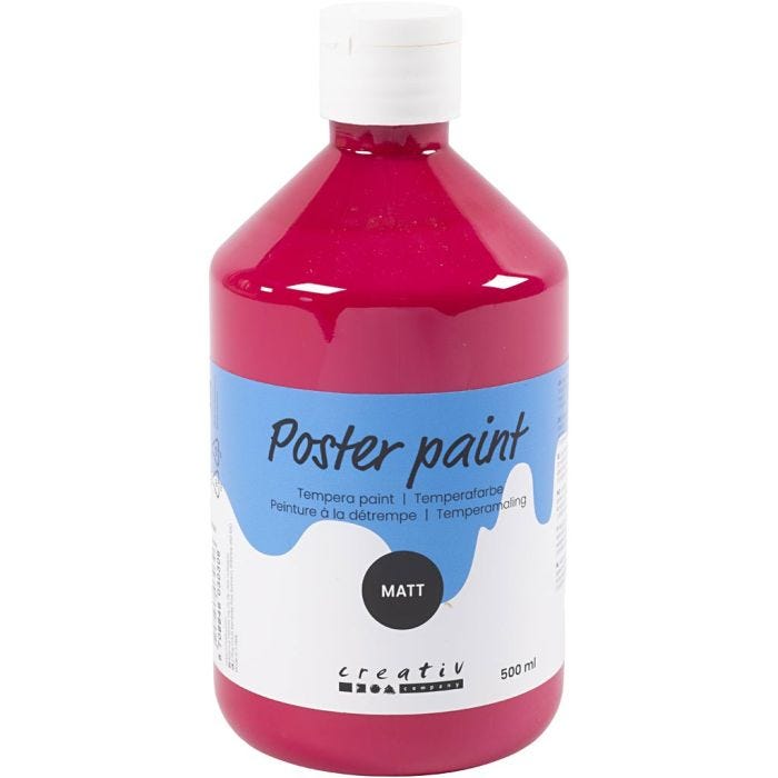 Tempera Verf Mat, primair rood, 500 ml/ 1 fles