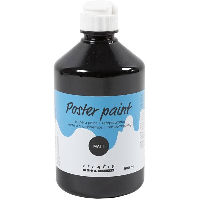 Tempera Verf Mat, zwart, 500 ml/ 1 fles
