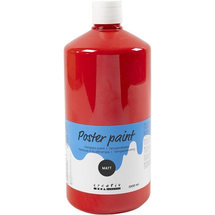 Tempera Verf Mat, rood, 1000 ml/ 1 fles