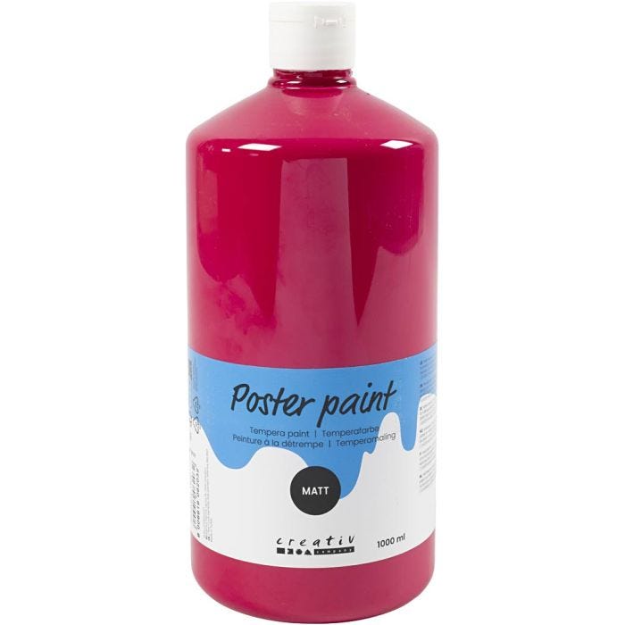 Tempera Verf Mat, primair rood, 1000 ml/ 1 fles