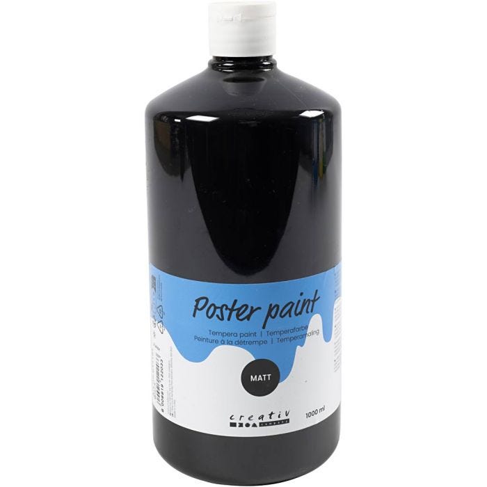 Tempera Verf Mat, zwart, 1000 ml/ 1 fles