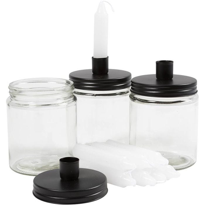 Potje met kandelaar en kaarsen, H: 15 cm, d 9.5 cm, afm 15 cm, 6 set/ 1 doos